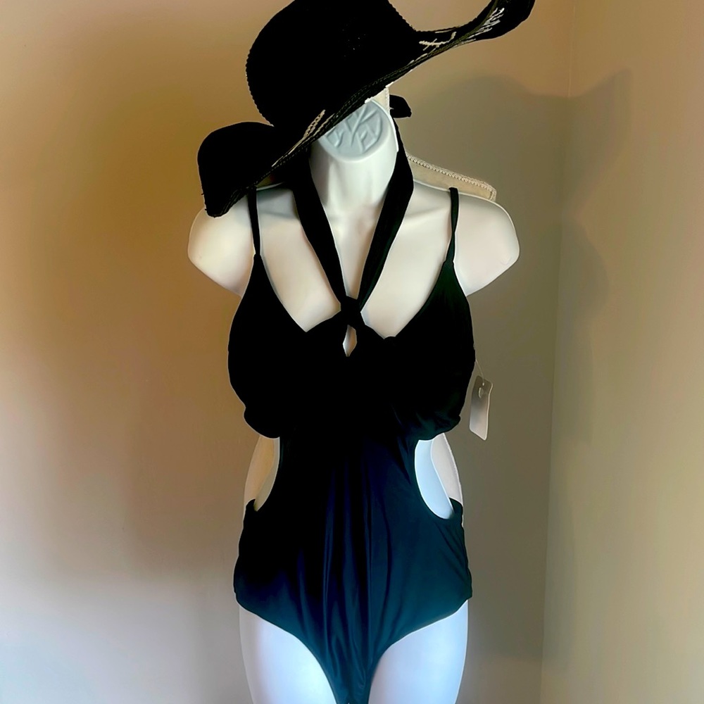Black cut-out one-piece swimsuit, NWT, Size L